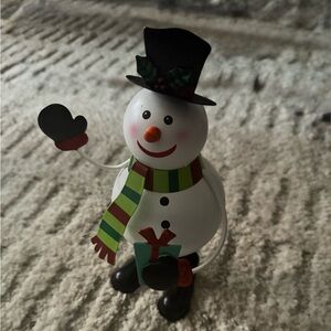 Festive Snowman Figurine with Scarf and Gift